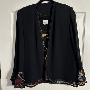 Vintage Siasia NY top, sz 14, patterned tank with semi-sheer bell sleeved jacket